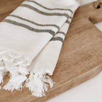 Turkish Cotton & Bamboo Hand Towel, Double Black Stripes