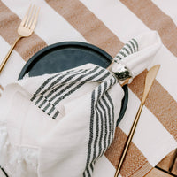 Turkish Cotton & Bamboo Hand Towel, Multi Black Stripes