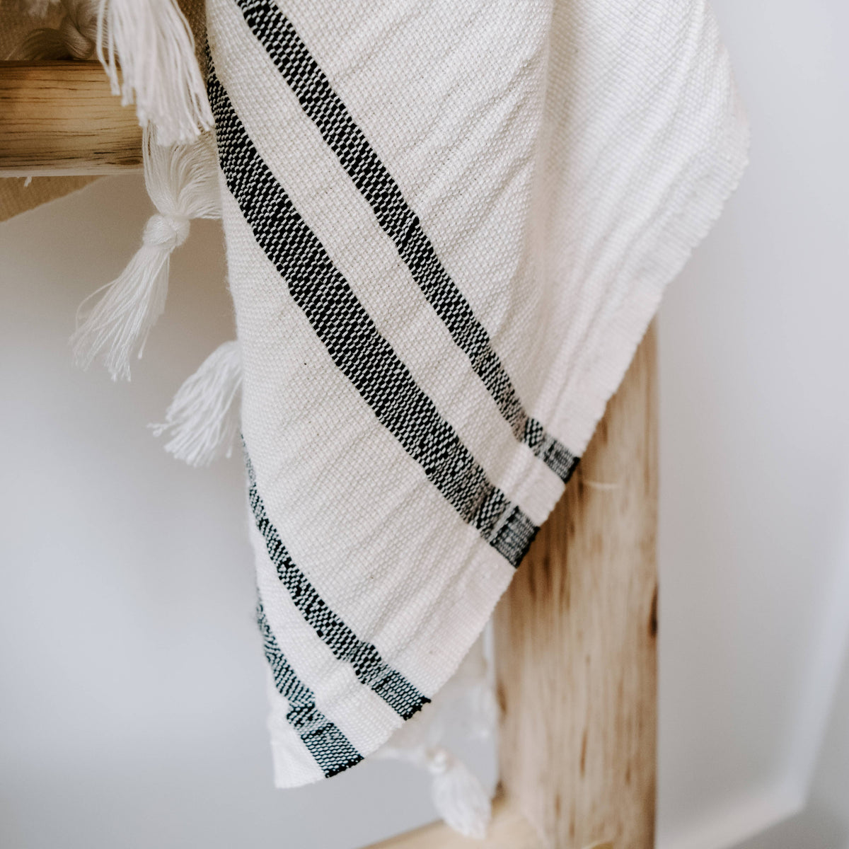Turkish Cotton & Bamboo Hand Towel, Double Black Stripes