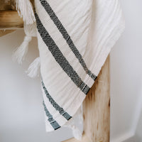 Turkish Cotton & Bamboo Hand Towel, Double Black Stripes
