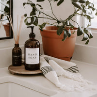 Turkish Cotton & Bamboo Hand Towel, Multi Black Stripes