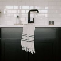 Turkish Cotton & Bamboo Hand Towel, Double Black Stripes