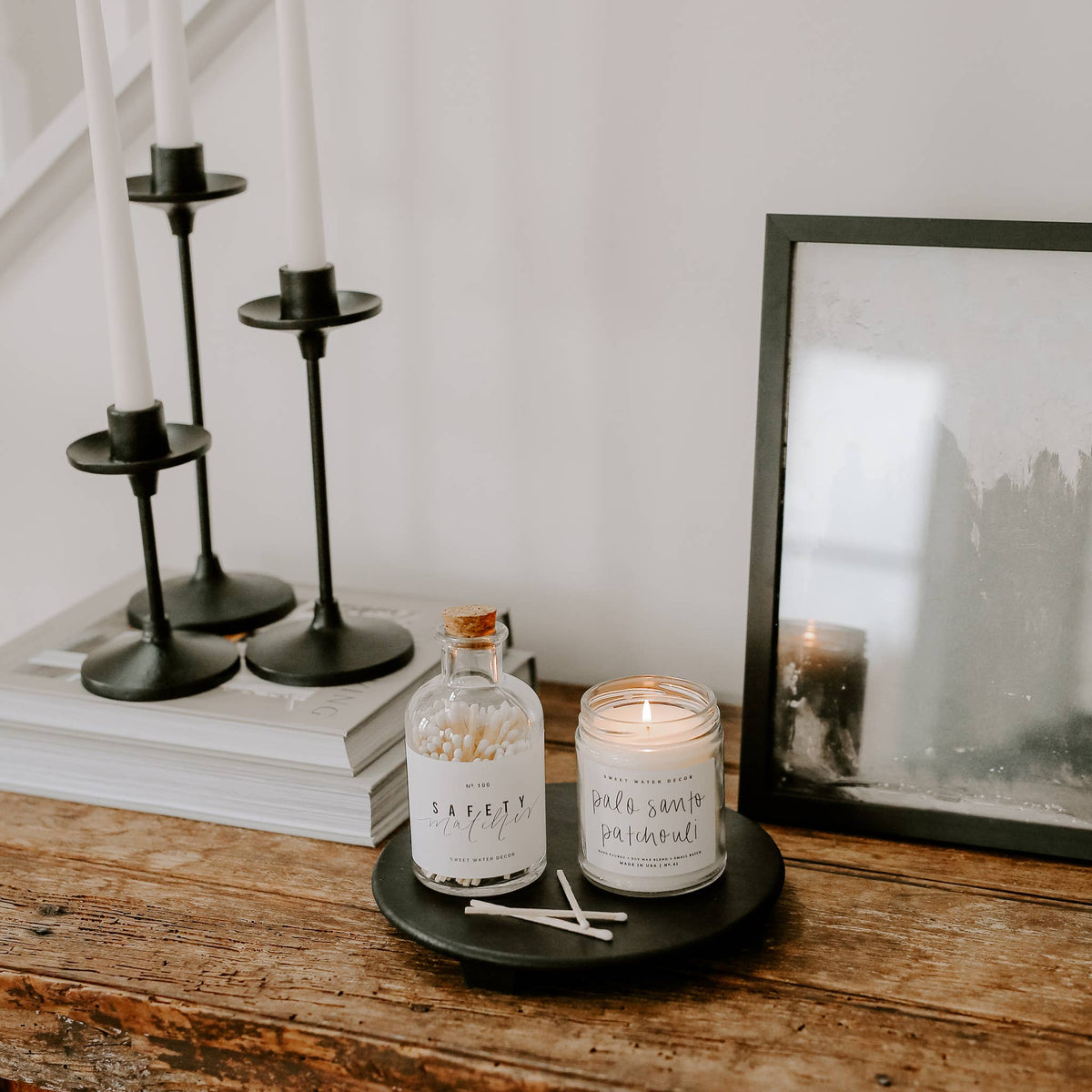 Black Wood Pedestal Stand, Medium