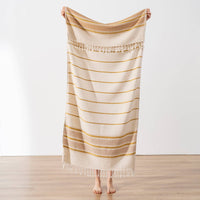 Stonewashed Turkish Cotton Towel, Gold Stripes