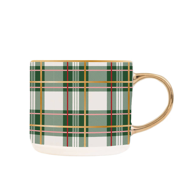 Green Plaid and Gold Holiday Mug