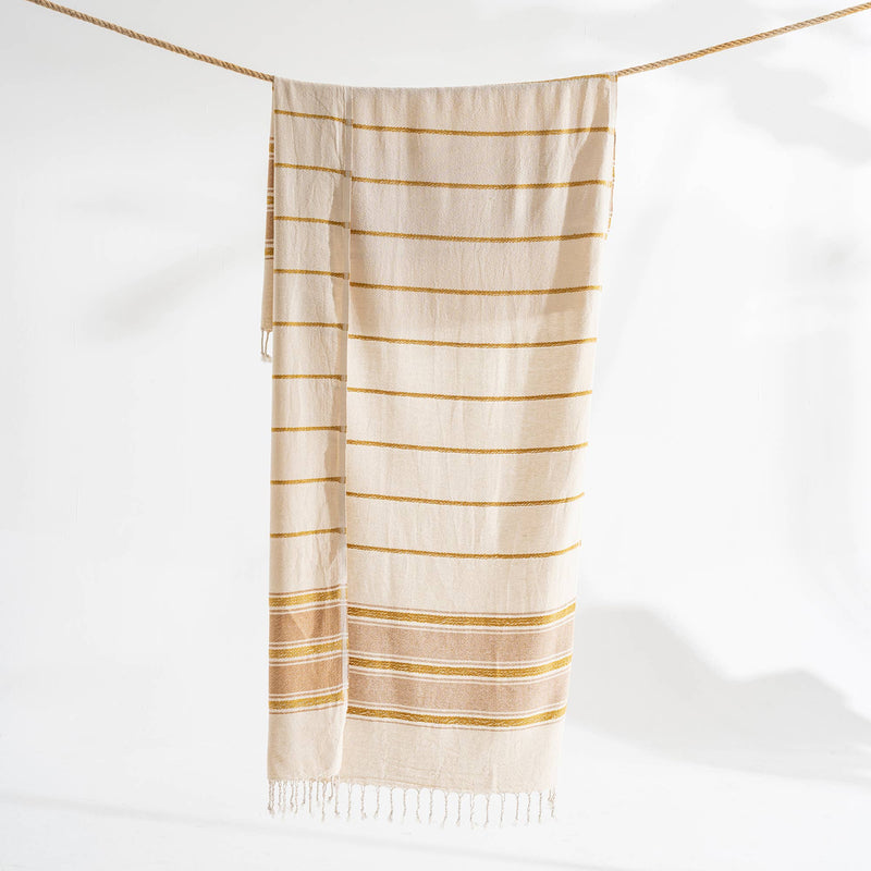 Stonewashed Turkish Cotton Towel, Gold Stripes