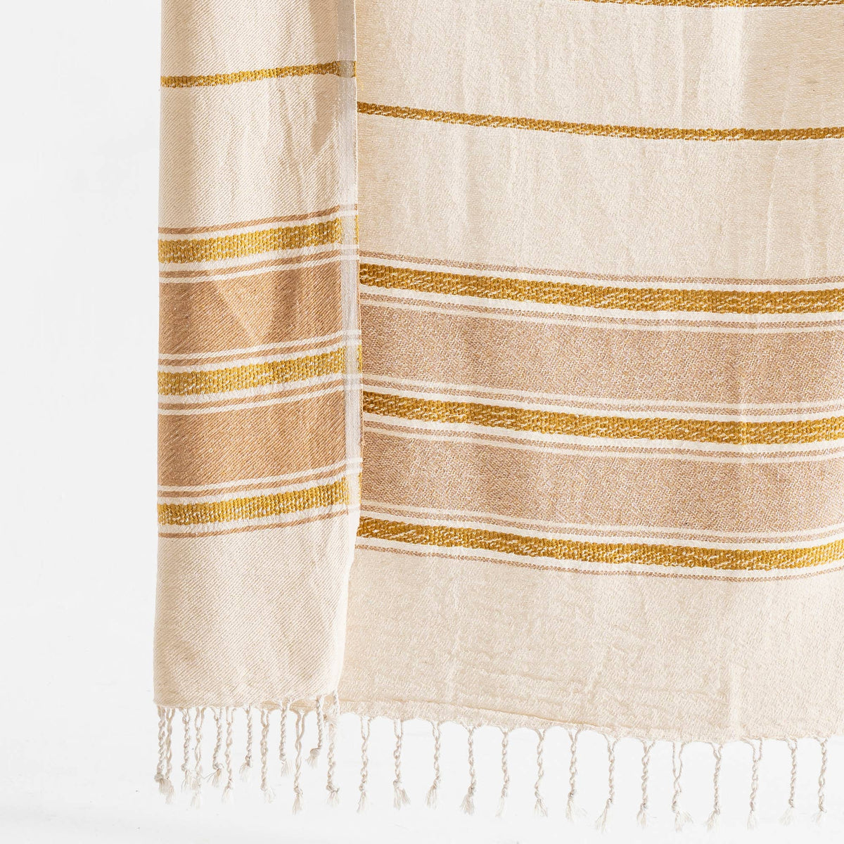 Stonewashed Turkish Cotton Towel, Gold Stripes