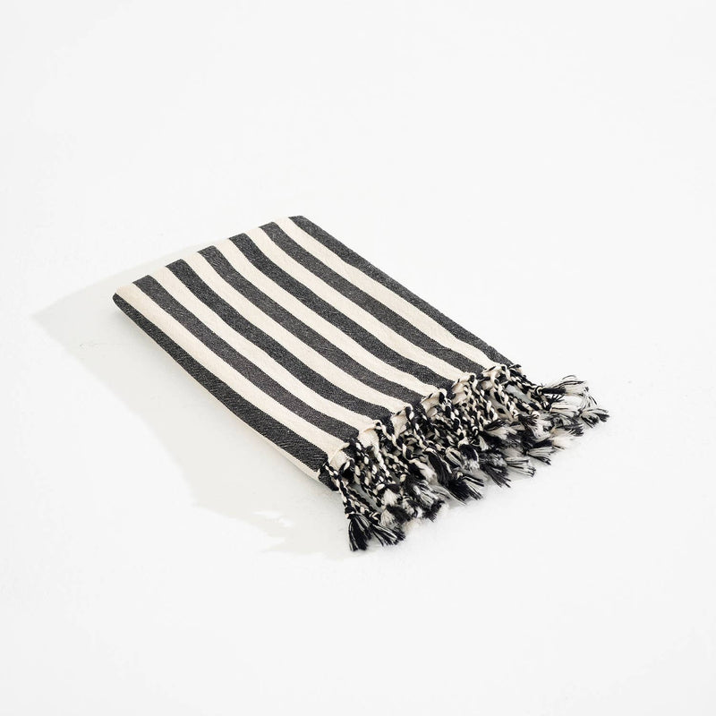 Turkish Cotton Hand Towel, Black & White Stripes