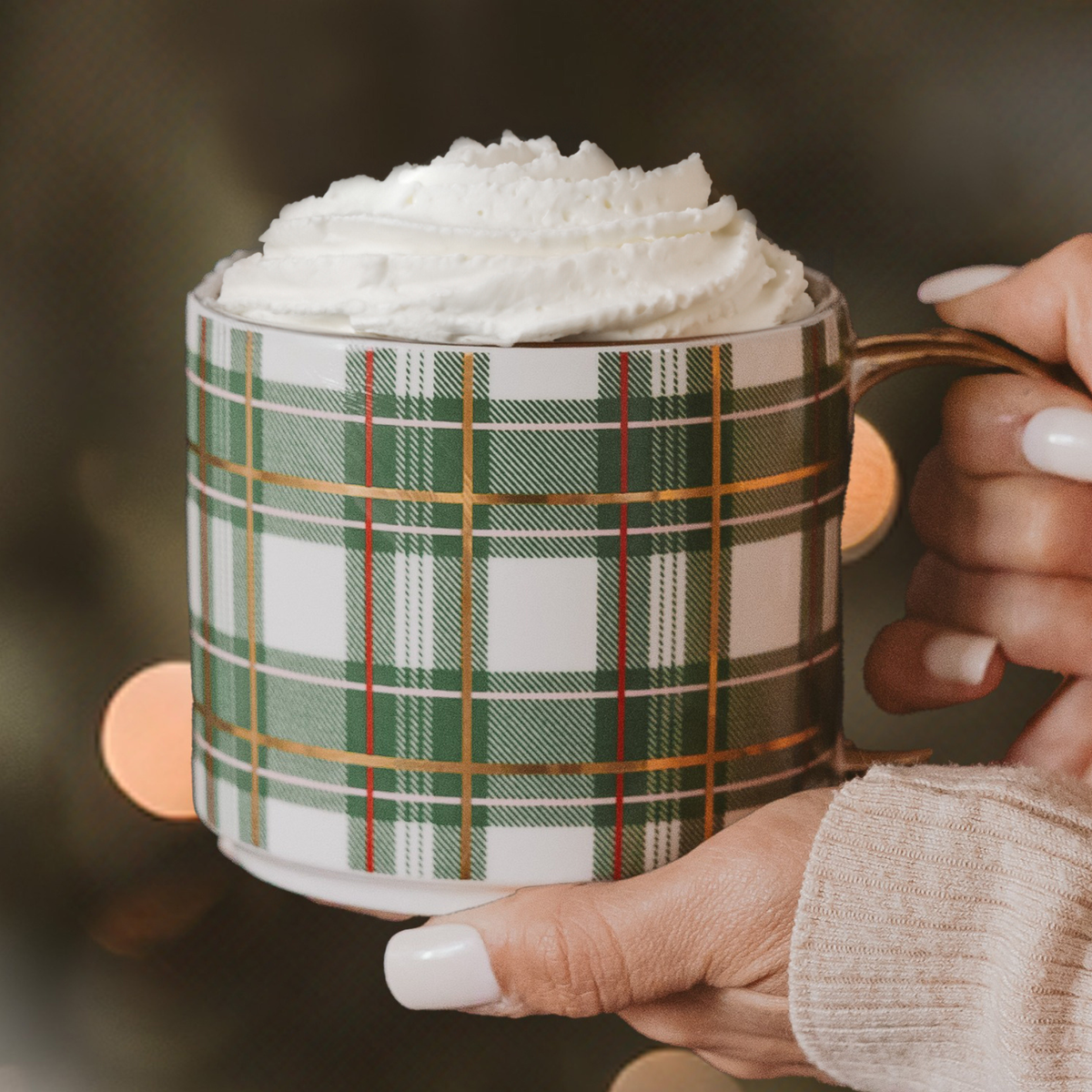 Green Plaid and Gold Holiday Mug