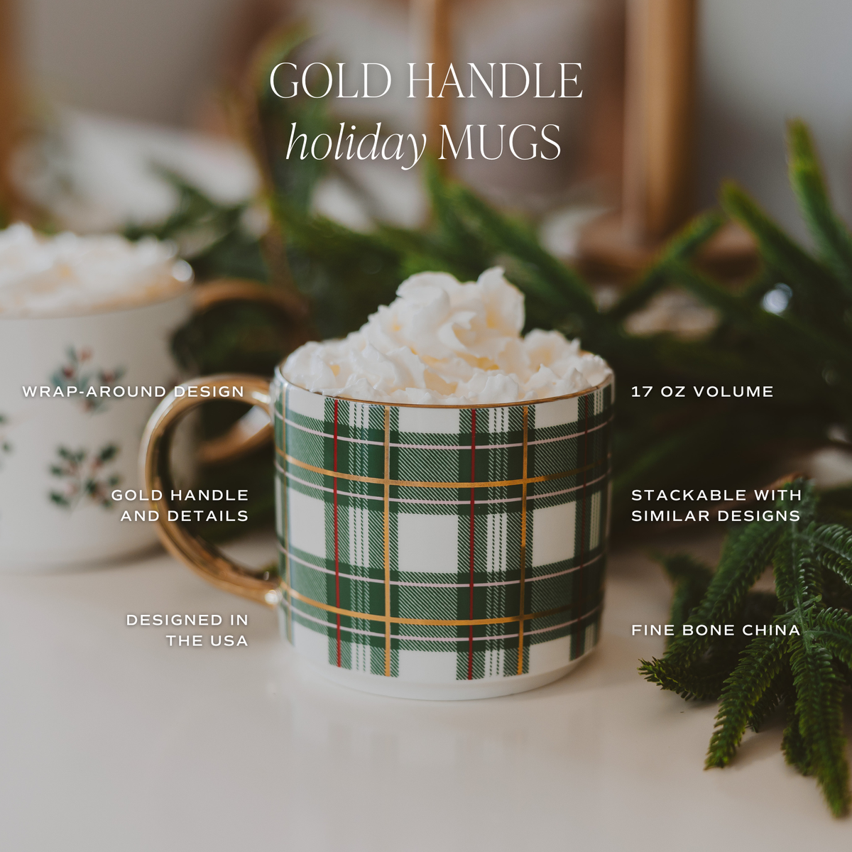 Green Plaid and Gold Holiday Mug